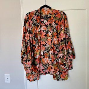 Billabong Floral Kimono black/peach bell sleeves Women's M